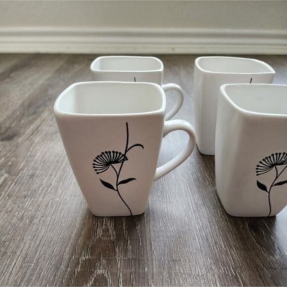 Cuisinart Wildflower Black and White 4 piece Mug‎ Set Lot - Picture 6 of 12